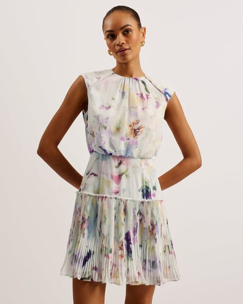 KUMIKO-Dresses-V Neck Printed Tie Front Mini Dress- Ted Baker Romania